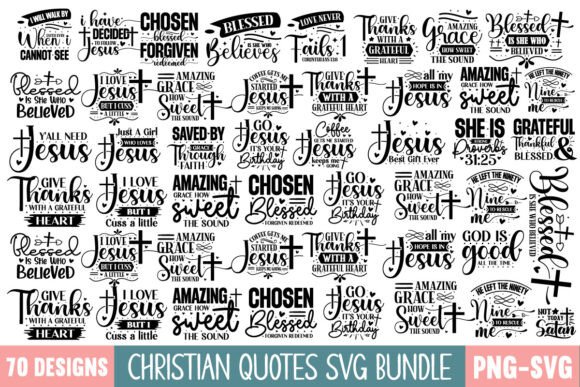 Boho Christian Quotes SVG Bundle: 70 Designs for T-Shirt Designs & Local Branding