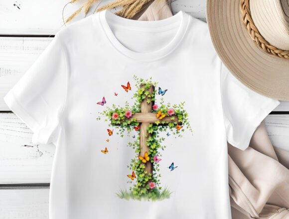 Butterfly Cross PNG, Floral Christian