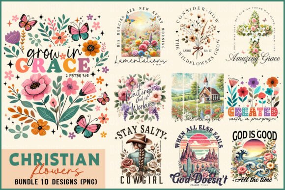 Christian Bible Flowers Western Bundle T-Shirt Designs