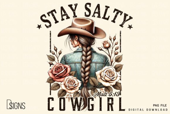 Christian Western Stay Salty Cowgirl PNG: T-Shirt Designs