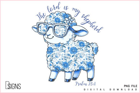 Easter Sheep Christian Flowers Blue T-Shirt Designs